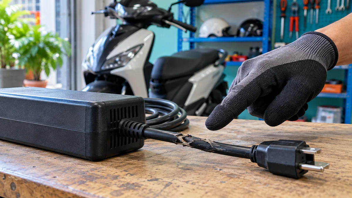 Dây nguồn bộ sạc xe điện bị bong tróc lớp cách điện
