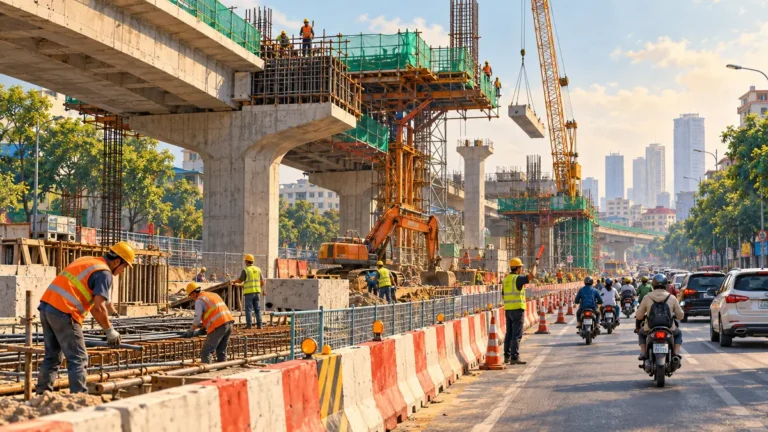 Minh họa công trường nâng cấp hạ tầng giao thông tại Hà Nội.