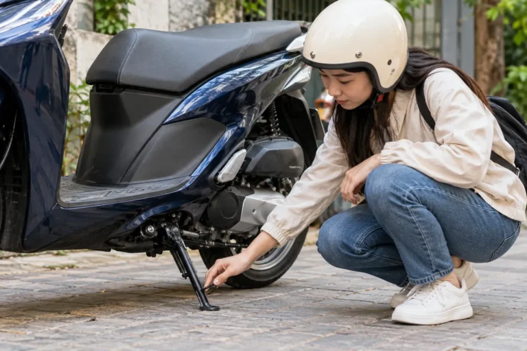 Hình minh họa: Công tắc chân chống bên trên xe tay ga: vì sao hạ chân chống thì máy không nổ