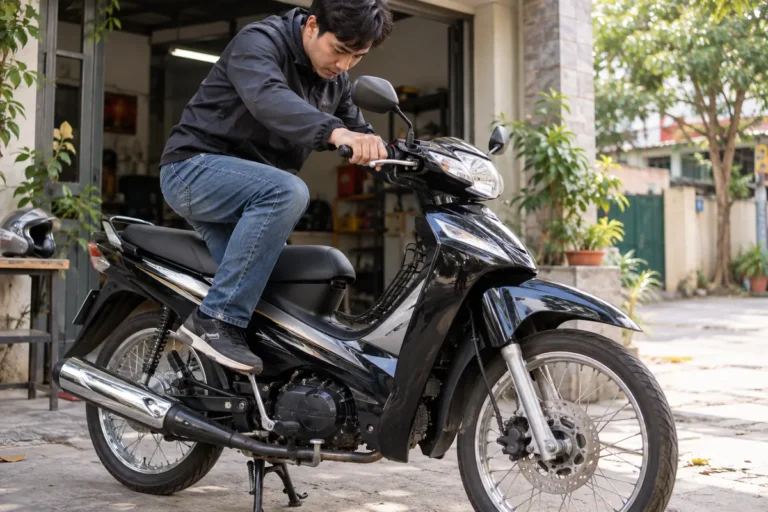 Hình minh họa: Khởi động xe số mới lần đầu: đạp cần 5–10 lần và vì sao không nên vừa bấm đề vừa đạp