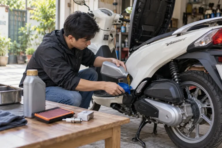 Hình minh họa: Honda Vision dùng nhớt gì, đổ bao nhiêu: dầu máy, bugi và xăng theo sách hướng dẫn
