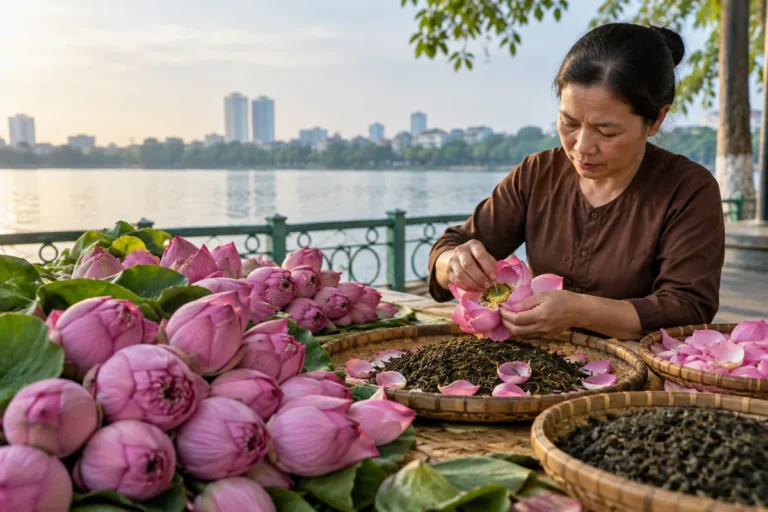 Hình minh họa: Nghề ướp trà sen Quảng An: sen bách diệp ở Hồ Tây, các công đoạn ướp và khó khăn giữ nghề