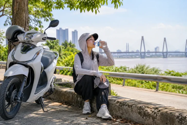 Hình minh họa: Đi xe máy khi trời nắng nóng: trang phục gọn, uống nước và dấu hiệu cần dừng nghỉ