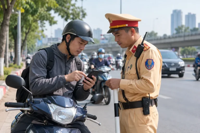 Hình minh họa: Cảnh sát giao thông dừng xe kiểm tra: căn cứ dừng, xuất trình giấy tờ và quyền của người lái