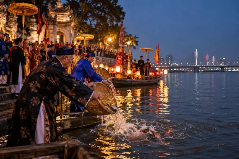 Hình minh họa: Lễ hội đình Nhật Tân ở Tây Hồ: ngày 10 tháng Hai âm lịch, lễ phóng noãn trên sông Hồng và ghi danh di sản
