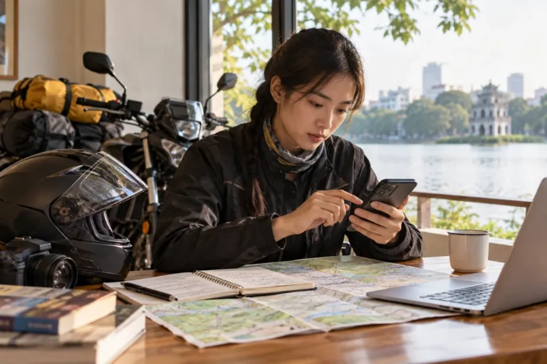Hình minh họa: Báo lộ trình cho người thân và đăng ký nhận bản tin đại sứ quán trước chuyến xe máy đường dài