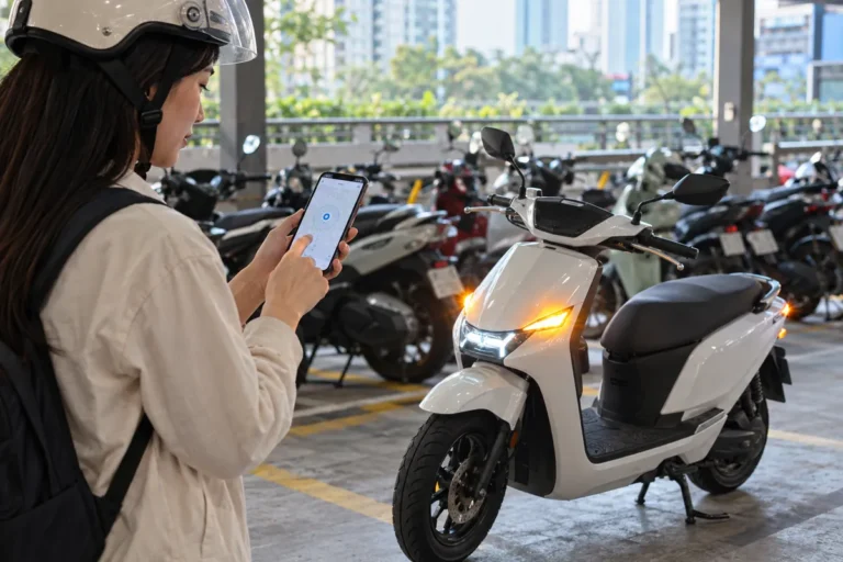Hình minh họa: Chống trộm và tìm xe trên xe máy điện: còi báo động, nháy đèn xi nhan và định vị qua ứng dụng