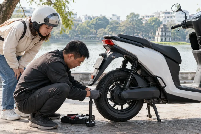 Hình minh họa: Vá lốp xe máy điện: động cơ trong bánh sau, lốp không săm và vành đúc ảnh hưởng thế nào?