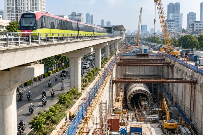 Hình minh họa: Metro Nhổn – ga Hà Nội: đoạn nào đã chạy, đoạn ngầm S9–S12 làm đến đâu và đã có ngày khai thác chưa