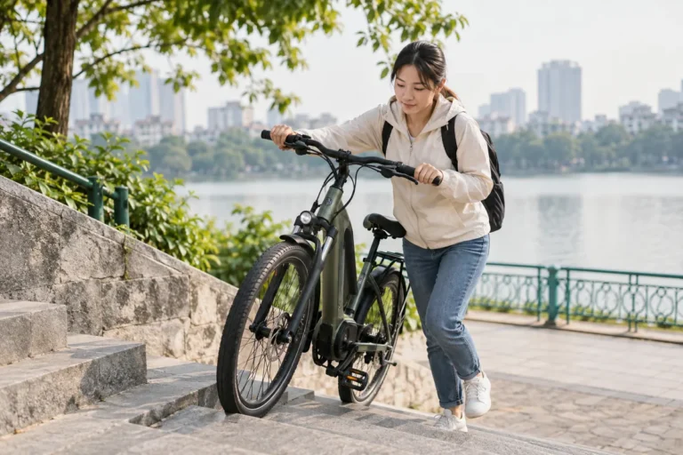 Hình minh họa: Xe đạp điện nặng hơn xe đạp thường: ảnh hưởng thế nào đến phanh, tay lái và khi dắt xe?