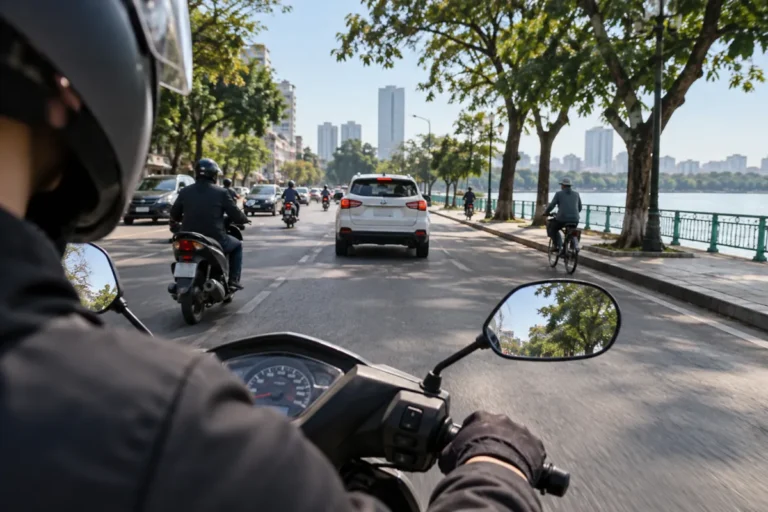 Hình minh họa: Nhìn đâu khi chạy xe máy: quét mắt mỗi vài giây, nhìn xa, chạm phanh nhẹ và dịch ra xa nguy cơ theo Transport for NSW và Honda Úc