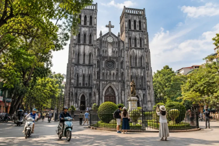 Hình minh họa: Nhà thờ Lớn Hà Nội: xây trên nền chùa Báo Thiên 1884–1887, kiến trúc Gothic và lần trùng tu năm 2022