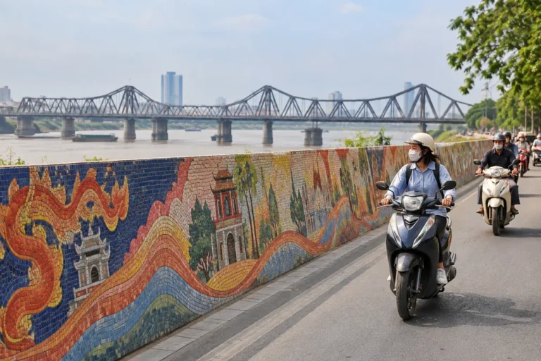 Hình minh họa: Con đường gốm sứ Hà Nội: tranh gốm gần 4.000 m ven đê sông Hồng, 21 trường đoạn và đoạn bị phá dỡ 2020