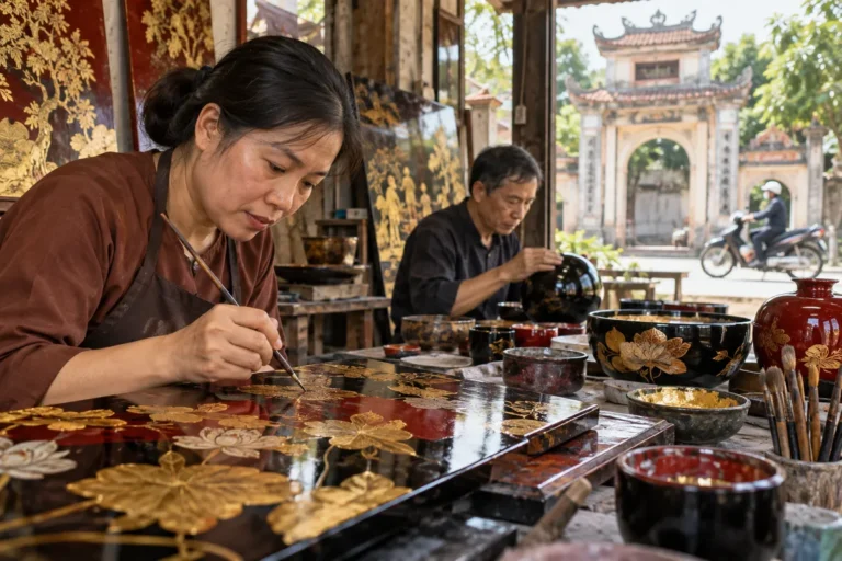Hình minh họa: Sơn mài Hạ Thái ở Thường Tín: 15 công đoạn, khâu làm vóc 9 lần sơn mài và điểm du lịch làng nghề 2020