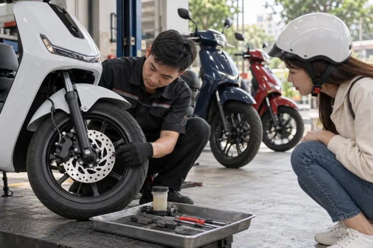 Hình minh họa: Phanh đĩa và phanh tang trống trên xe máy điện: mẫu nào dùng loại nào, kiểm tra ra sao?