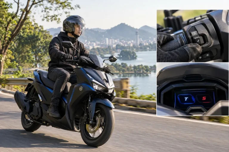 Hình minh họa: YECVT trên Yamaha NVX 155: mô tơ điện đổi tỷ số truyền, nút Shift, chế độ T và S khác CVT thường