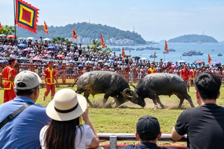 Hình minh họa: Lễ hội chọi trâu Đồ Sơn: vòng loại tháng 6 âm lịch, chung kết 9/8 âm lịch, khôi phục năm 2026 và đường từ Hà Nội
