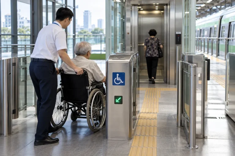 Hình minh họa: Người đi xe lăn, người cao tuổi đi metro Hà Nội: cổng soát vé riêng, thang máy, gạch xúc giác và nhờ nhân viên ga
