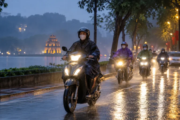 Hình minh họa: Quy tắc bật đèn khi đi xe máy: từ 18 giờ đến 6 giờ, khi mưa sương mù và bốn lúc phải chuyển sang đèn chiếu gần