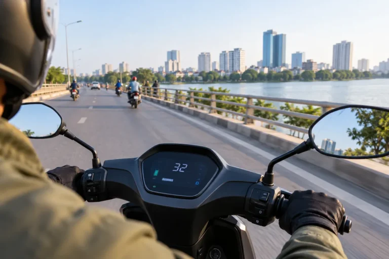 Hình minh họa: Cruise Control trên xe máy điện: sổ Dat Bike bật khi chạy trên 15 km/h, tắt khi bóp phanh