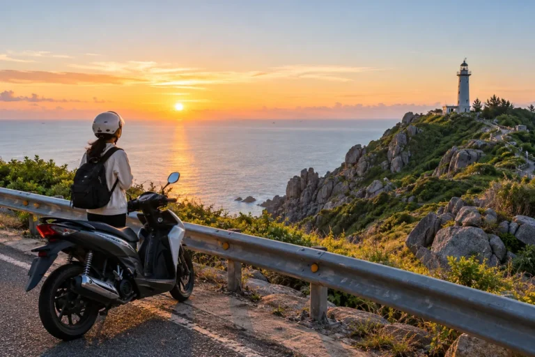 Hình minh họa: Mũi Điện bằng xe máy từ Tuy Hòa: đường biển 35 km, hải đăng Đại Lãnh và giờ đón bình minh