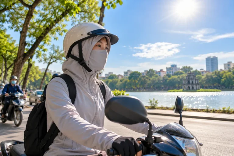 Hình minh họa: Chỉ số UV khi đi xe máy cả ngày: thang UV của WHO, mốc 3 và 8, giờ nắng gắt và cách che chắn