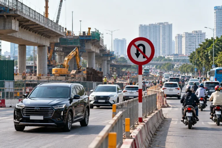 Hình minh họa: Đường Cổ Linh giờ cao điểm: thi công hầm chui, ô tô cấm quay đầu 6h30–8h30 và 16h30–18h30