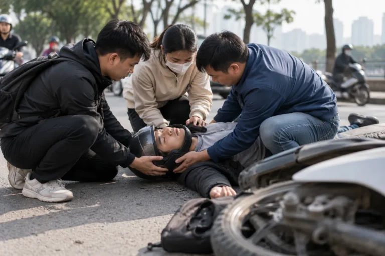 Hình minh họa: Sơ cứu người bị tai nạn xe máy: khi nào mới tháo mũ bảo hiểm, vì sao không bế xốc và cách cố định cổ