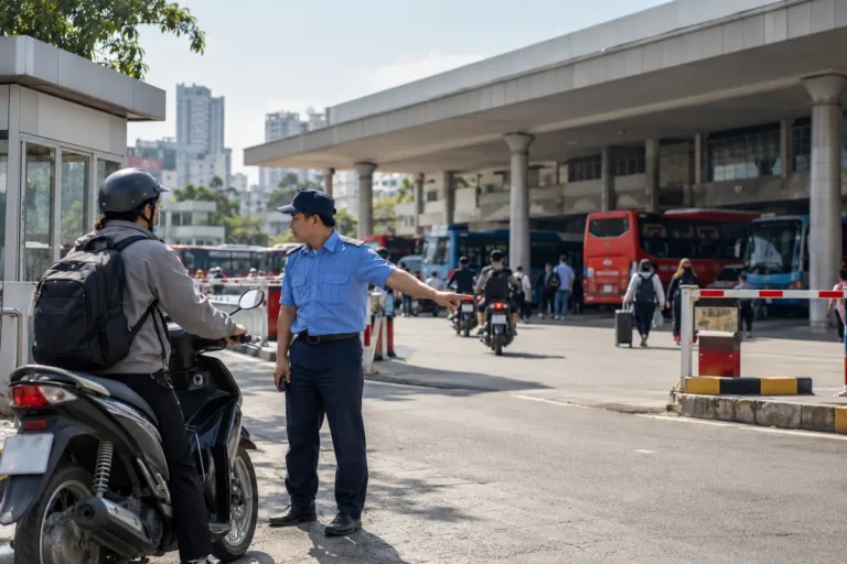 Hình minh họa: Xe máy vào bến xe Giáp Bát đón trả khách: bến nói miễn phí, chạy khoảng 35% công suất và còn xe dù, bến cóc
