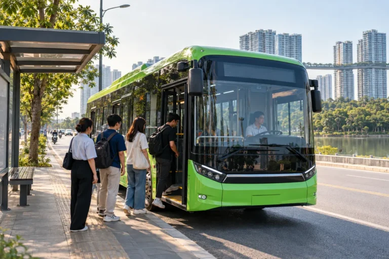 Hình minh họa: Buýt điện 83 Gia Lâm – Hưng Yên: giờ chạy từ 5h, lộ trình qua Ecopark và giá vé lượt 3.000 đồng cộng 450 đồng/km