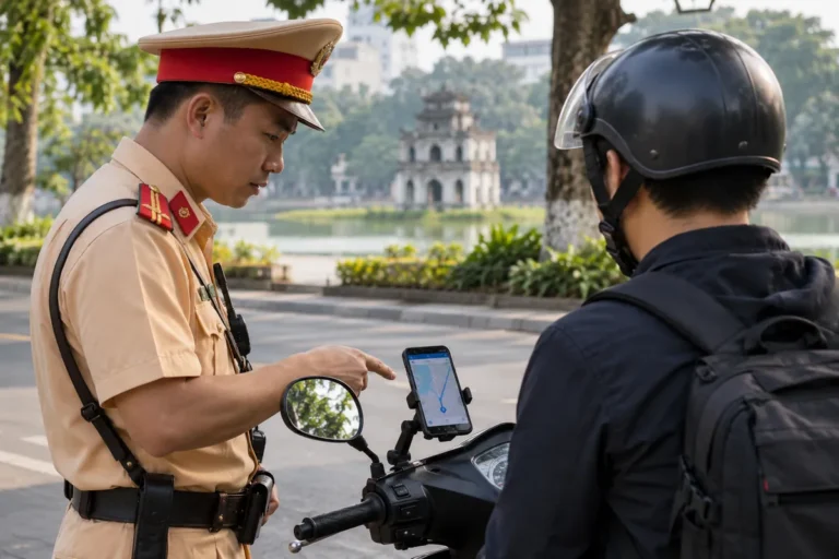Hình minh họa: Dùng điện thoại khi lái xe máy: gắn giá đỡ xem bản đồ có bị phạt không, mức phạt 800.000–1.000.000 đồng và trừ 4 điểm