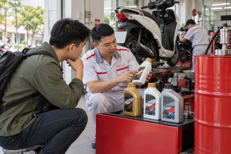 Hình minh họa: Nhớt chai Honda cho xe số và xe ga: dòng MA, MB và nhớt thùng phuy ở cửa hàng ủy nhiệm