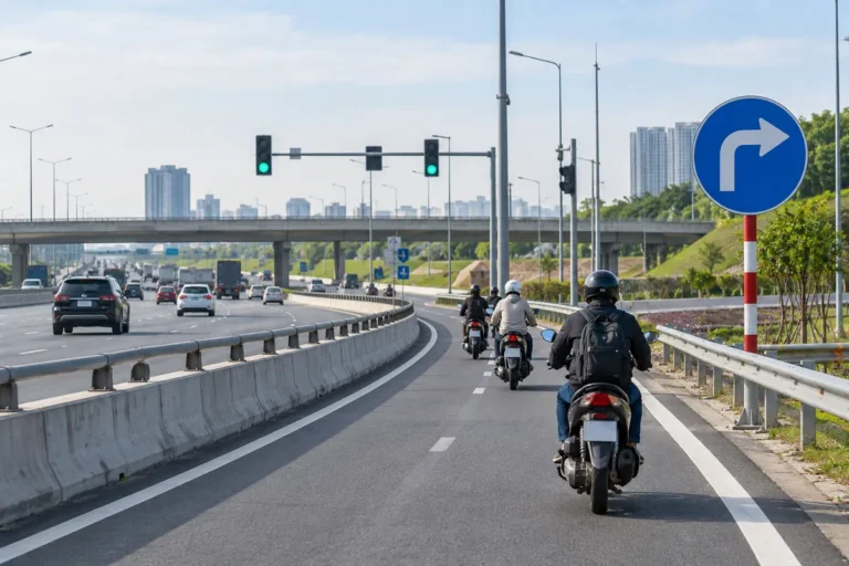 Hình minh họa: Đường song hành Vành đai 4 thông xe kỹ thuật từ 10/10/2026: xe máy ra đường gom Đại lộ Thăng Long phải rẽ ở đâu