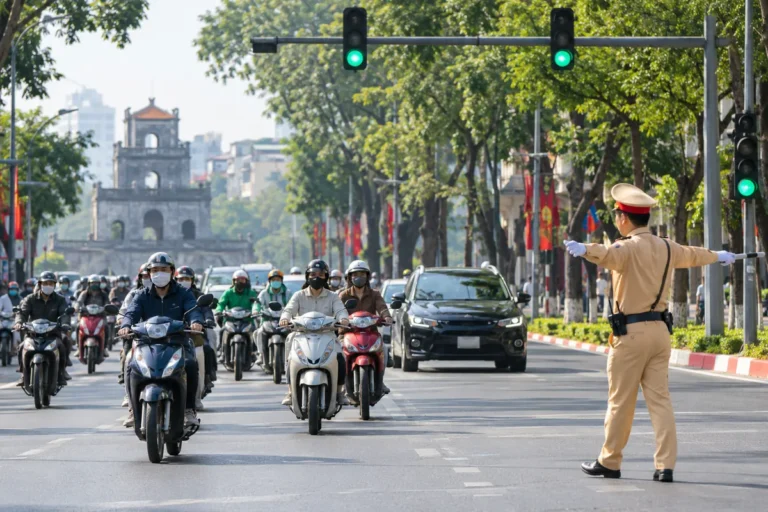 Hình minh họa: Làn sóng xanh ở Hà Nội: 23 tuyến, 564 nút giao do CSGT điều hành đèn và cách đi để ít gặp đèn đỏ
