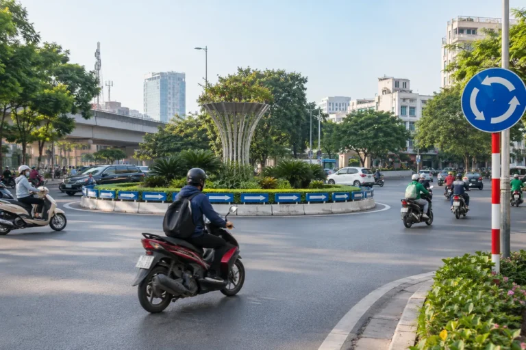Hình minh họa: Vào vòng xuyến bằng xe máy: nhường xe bên trái hay bên phải tùy biển báo, phạt 2–3 triệu đồng và trừ 2 điểm
