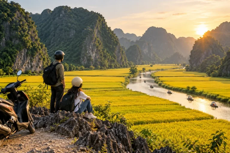 Hình minh họa: Tam Cốc mùa lúa chín tháng mấy: lúa cấy một vụ chín tháng 5–6, Tuần Du lịch Sắc vàng đổi ngày mỗi năm từ 2023 đến 2026