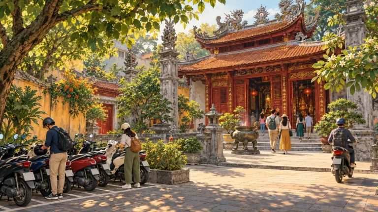 Minh họa tham quan một di tích trong khu Phố Cổ Hà Nội.