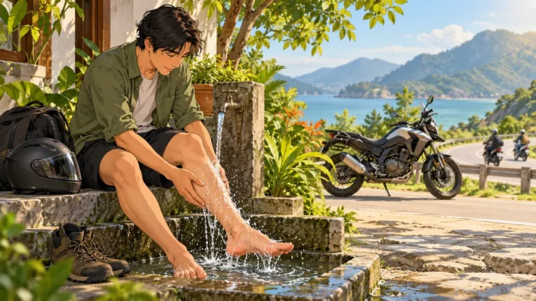 Minh họa làm mát vùng chân gần ống xả bằng nước sạch chảy.