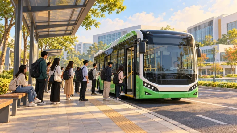 Minh họa xe buýt phục vụ hành khách gần Khu công nghệ cao Hòa Lạc.