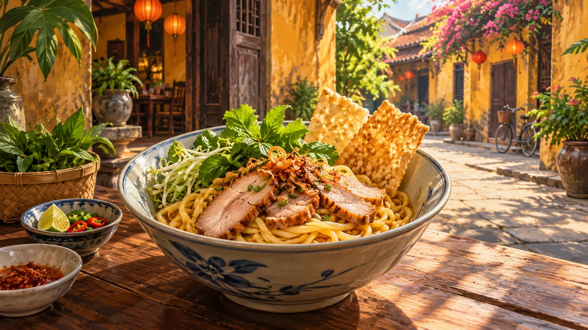 Minh họa tô cao lầu trong không gian phố cổ Hội An.