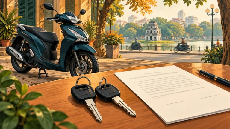 Minh họa chìa khóa dự phòng và giấy tờ khi thuê xe máy.