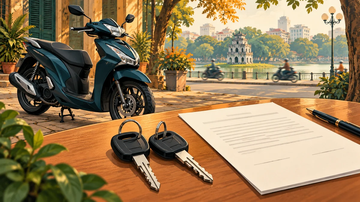 Minh họa chìa khóa dự phòng và giấy tờ khi thuê xe máy.