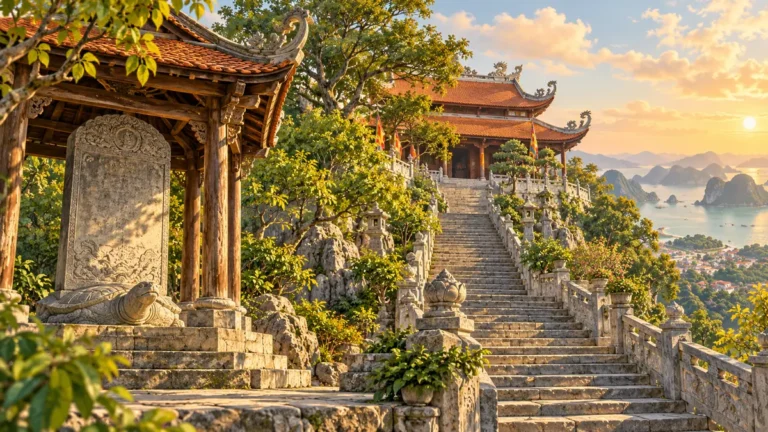 Minh họa bậc đá và bia cổ tại chùa Long Đọi Sơn.