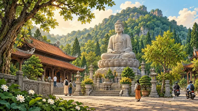 Minh họa tượng Phật và không gian thanh tịnh tại chùa Phật Tích.