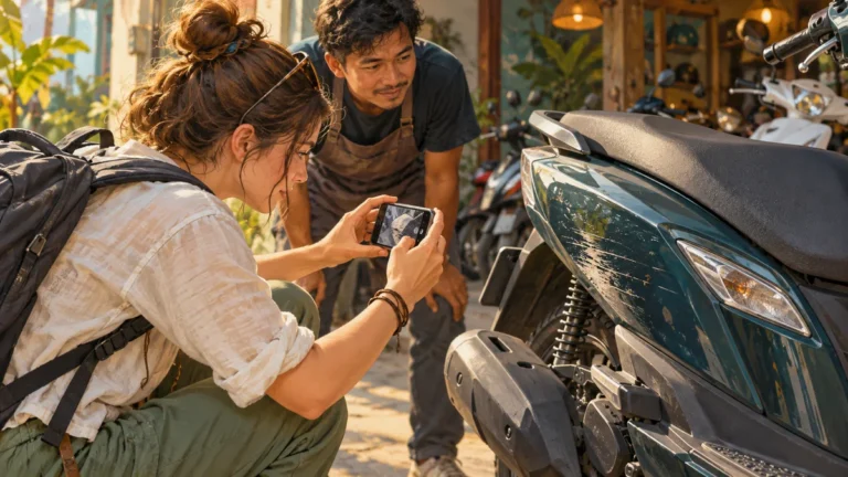 Minh họa chụp ảnh tình trạng xe máy lúc bàn giao xe thuê.