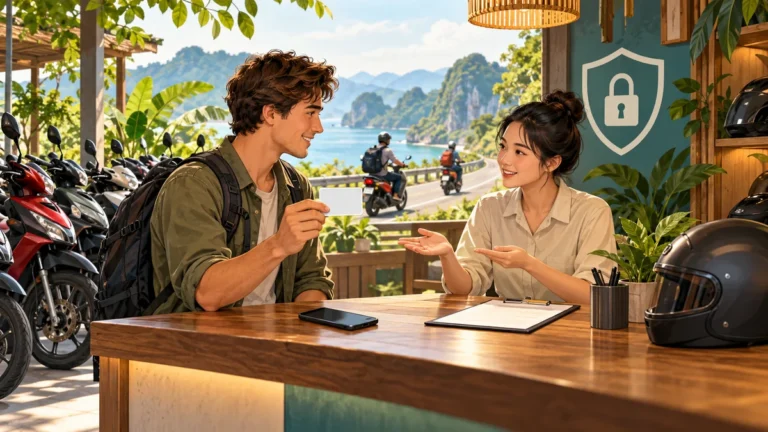 Minh họa bảo vệ thông tin cá nhân khi làm thủ tục thuê xe máy.