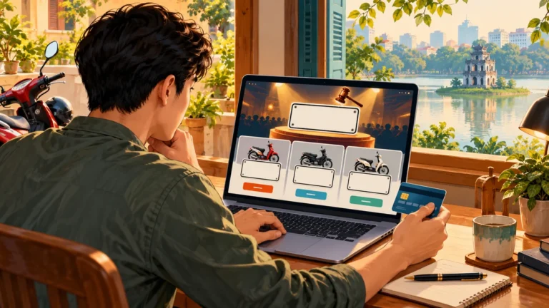 Minh họa thao tác tham gia đấu giá biển số xe máy trực tuyến.