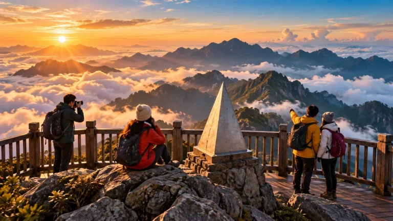 Minh họa đỉnh Fansipan và biển mây trên dãy Hoàng Liên Sơn.