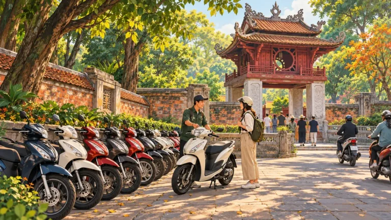 Minh họa gửi xe máy gần khu di tích Văn Miếu tại Hà Nội.