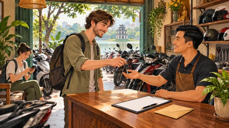 Minh họa khách bàn giao chìa khóa khi trả xe máy thuê hộ người khác.